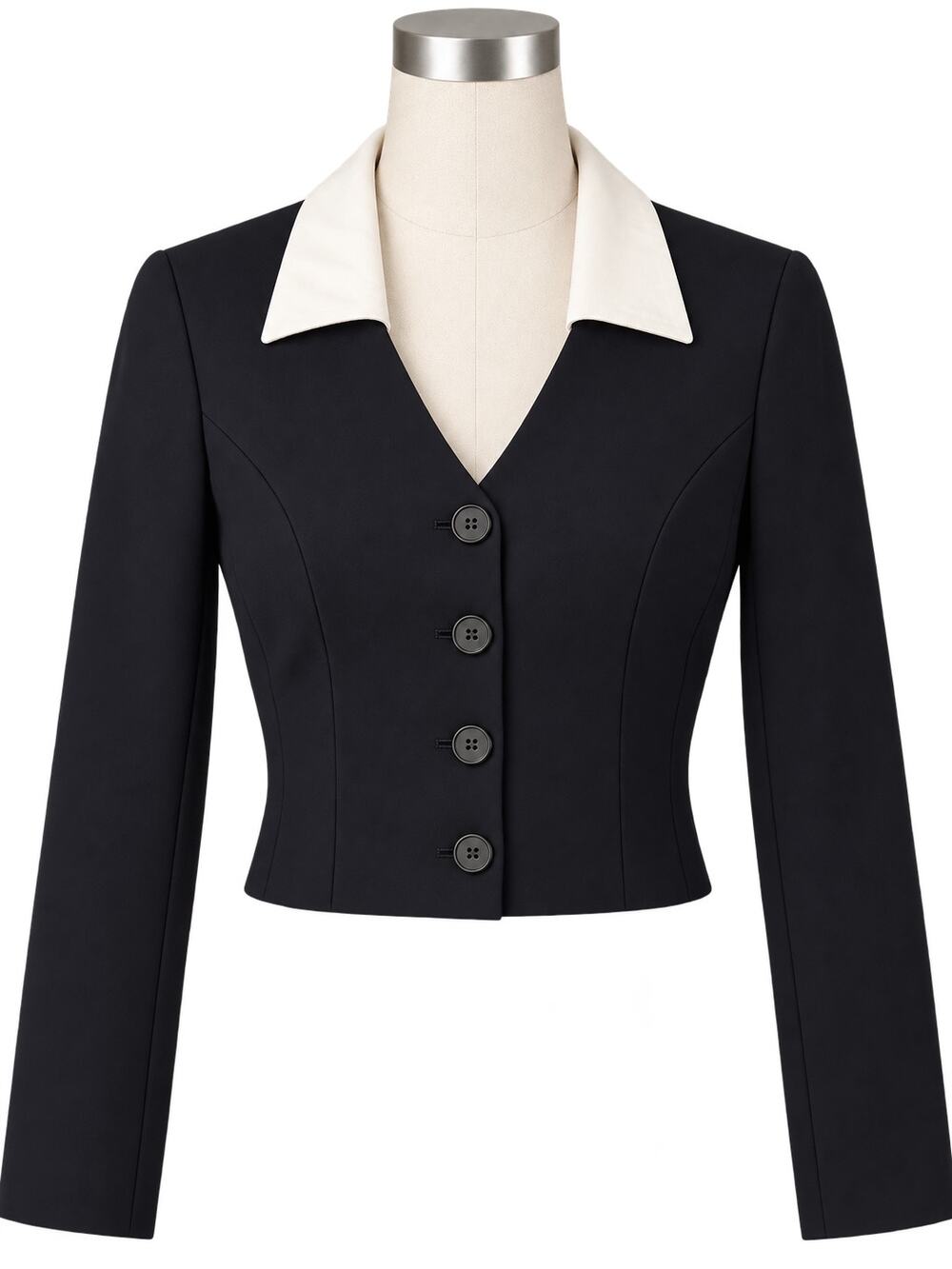 Reformation Pia Knit Top Black White Collar Button Front - Size S - Cropped
